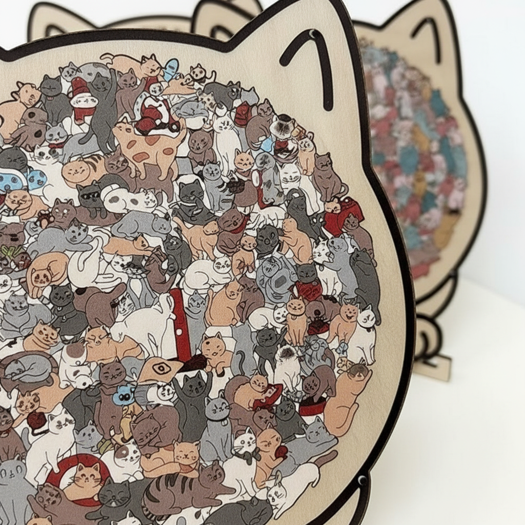 135 ピースモランディ色の猫の形の木製ジグソーパズル漫画大きな口猫クリエイティブ動物の形クリスマスギフト家の装飾