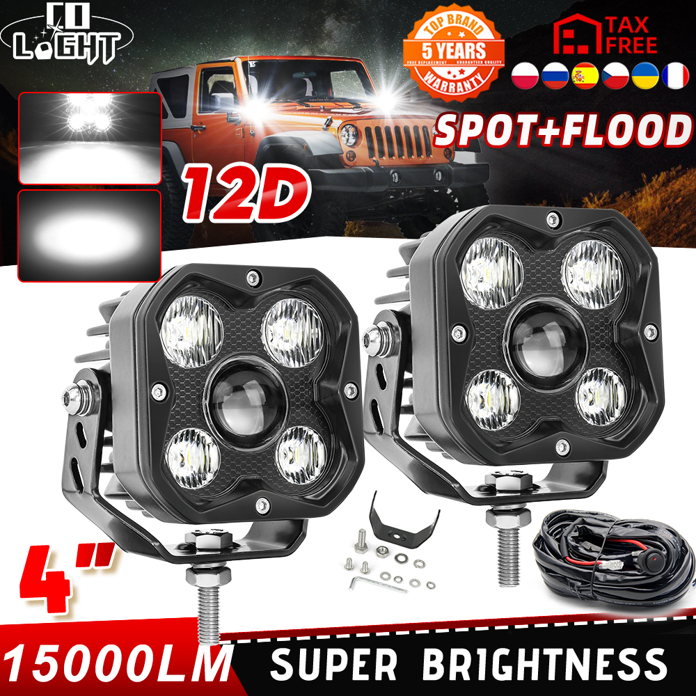 CO LIGHT 4 インチ LED ワークスポットライト 12V 24V 15000LM オートバイ用フラッド Led バーフォグランプ車のトラック 4x4 オフロード ATV SUV