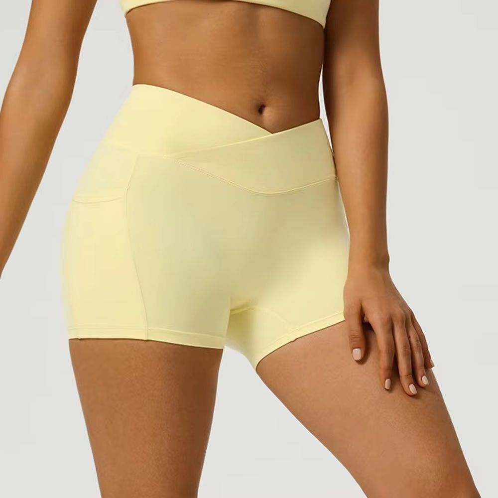 High Waist Yoga Shorts Women Impact Push Up Gym Workout Sports Shorts Front Cross Outdoor Running Fitness Cycling Short Pants