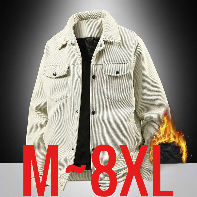 プラスサイズ 8XL 男性秋ジャケット綿パッド入りコーデュロイコート男性ビッグ大ルーズフィットビジネス韓国のエレガントな仕事カジュアル生き抜く