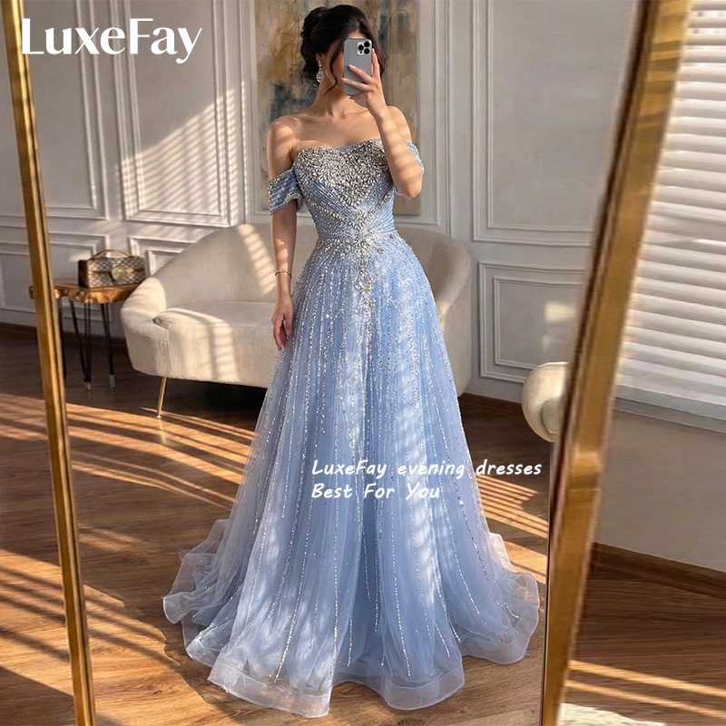 LuxeFay カスタマイズされた高級ドバイヌードストラップレスオフショルダー A ラインイブニングドレスガウンフォーマルな機会のためのウエディングドレス 2026