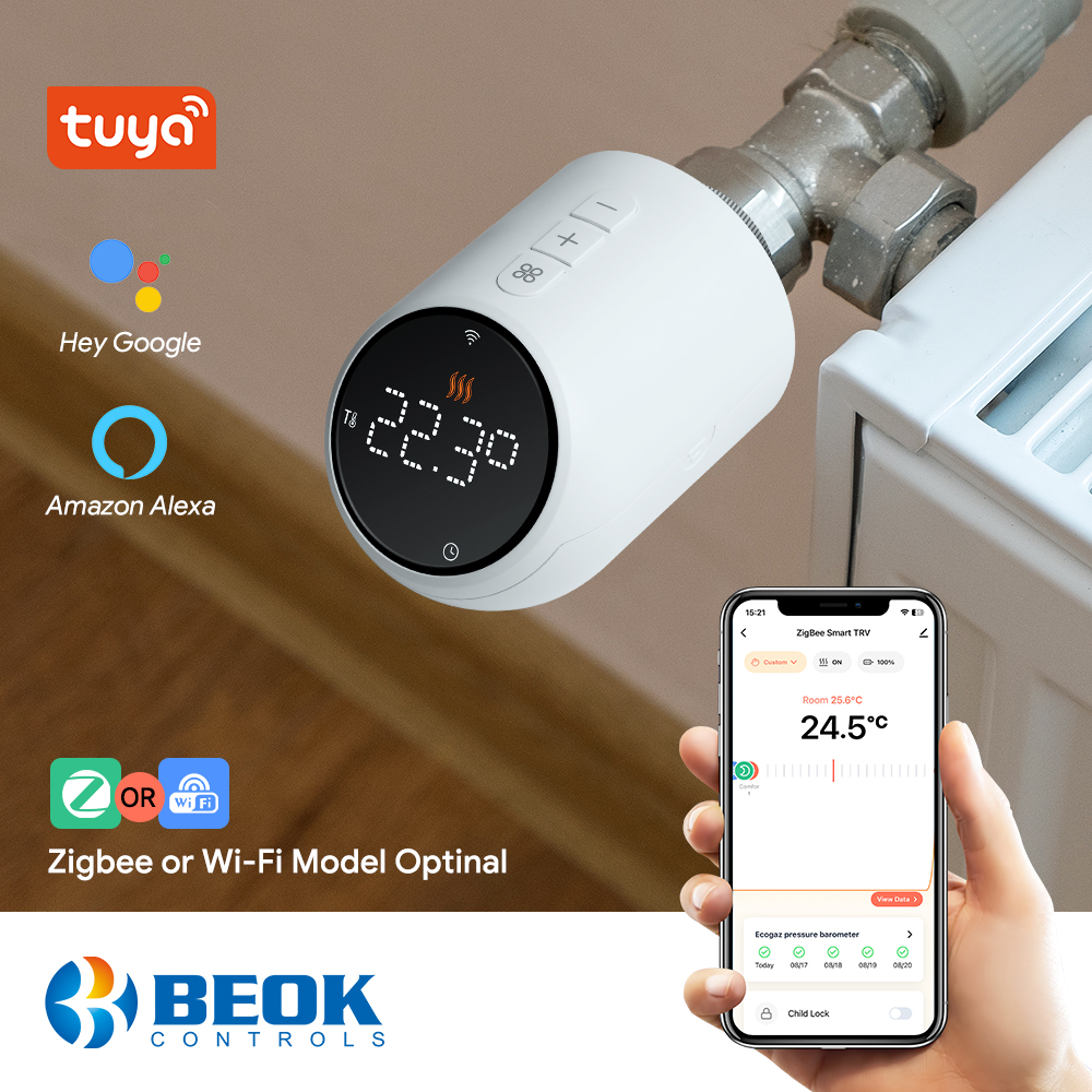 Beok Tuya WIFI ラジエーター サーモスタット バルブ Zigbee TRV 温度コントローラー プログラム可能な加熱 Google Home Alexa 付き