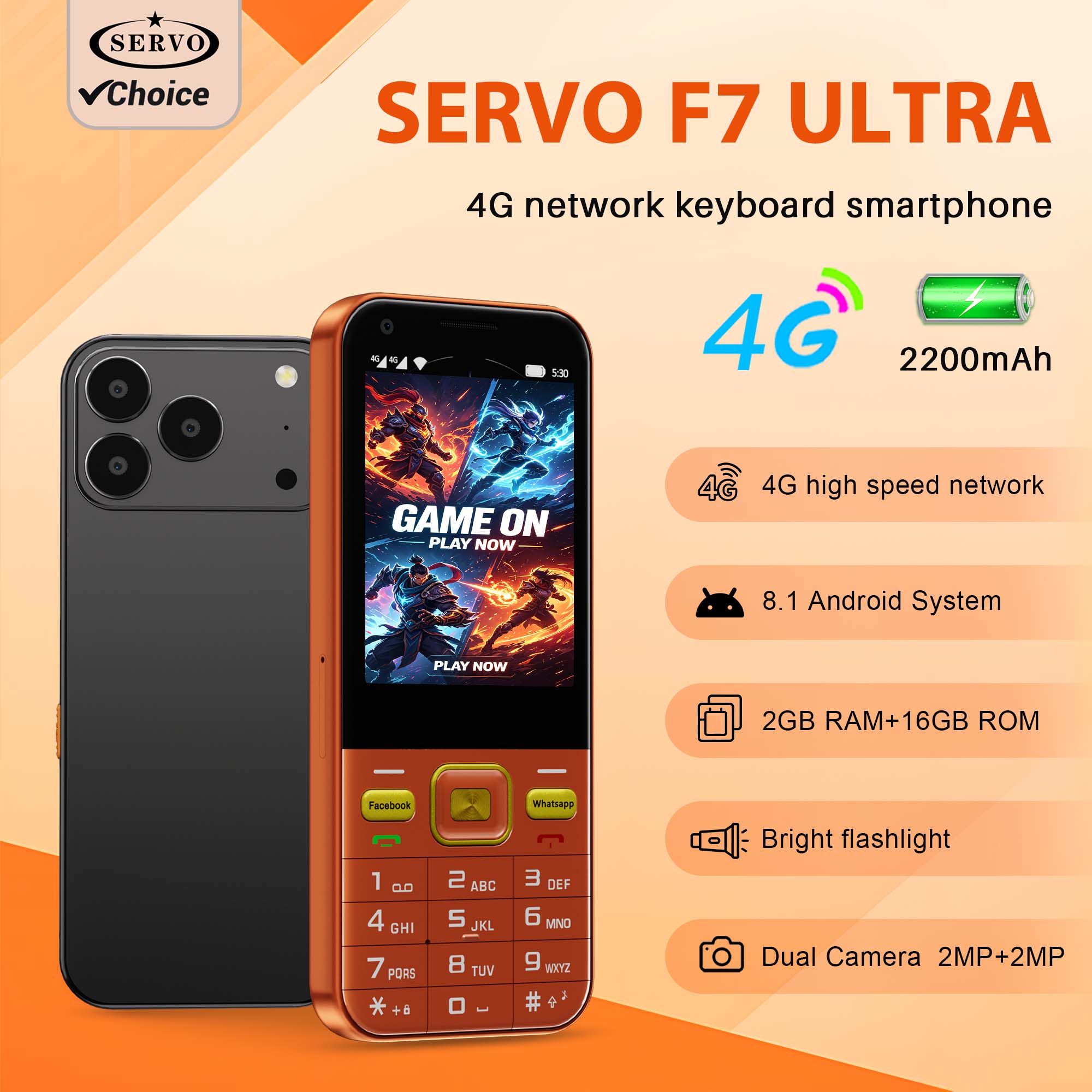 サーボ F7 ウルトラ Android タッチスクリーンスマートフォン 4 グラム LTE デュアル SIM 2MP カメラ懐中電灯 2 ギガバイト 16 ギガバイトプレイストア WIFI 2.8 "ボタン電話