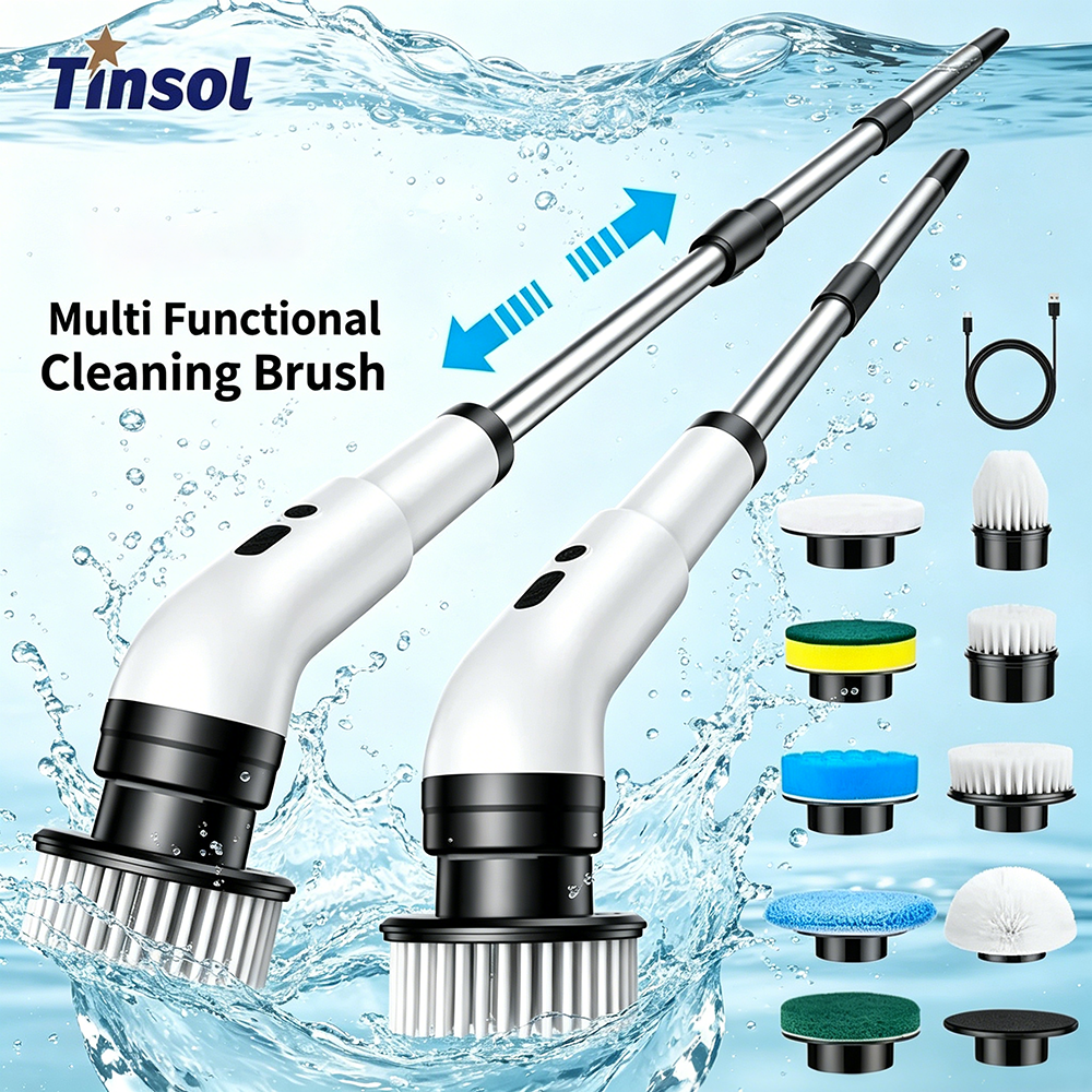 TINSOL 多機能電動クリーニングブラシ、キッチンとバスルームのタイルスクラバー、伸縮式家庭用クリーニングブラシ