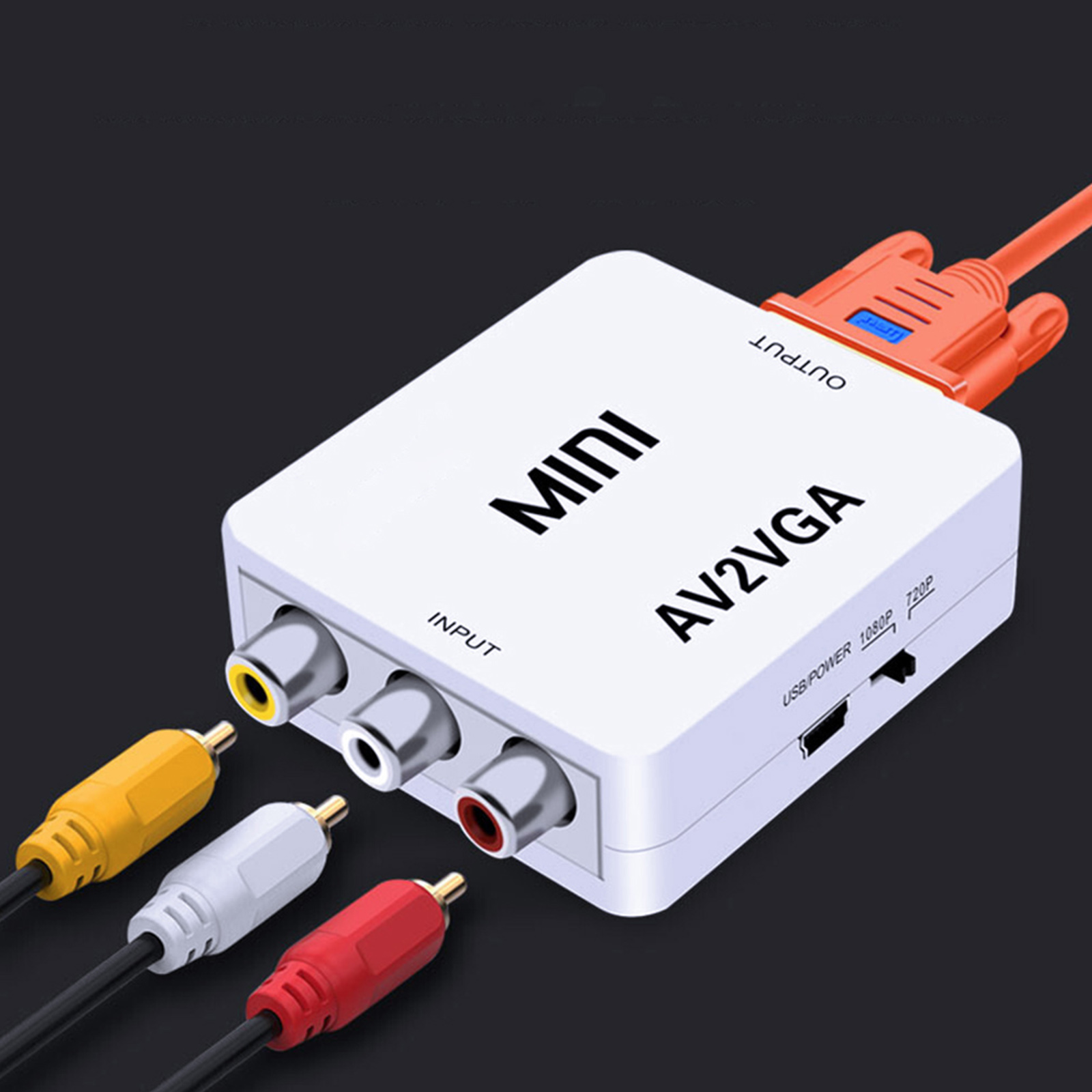 ミニ AV2VGA ビデオコンバータコンバータボックス AV RCA CVBS から VGA ビデオコンバータコンバータ 3.5mm オーディオから PC HDTV コンバータ付き