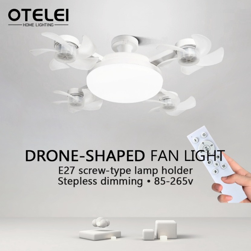 E27 シーリングファンライトクリエイティブドローン型 LED ファンライトリモコン調光サイレントリビングルーム寝室家庭用扇風機