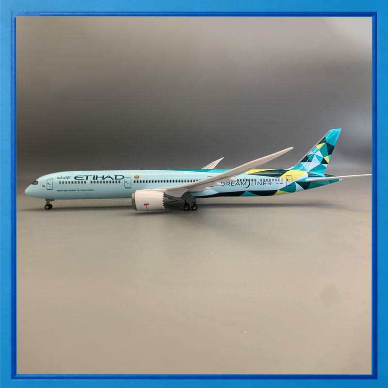 エティハド飛行機モデル 787 10 ドリームライナー グリーン ダイヤモンド 43 センチメートル Led ライトホイール模擬静的航空機の装飾コレクターのため
