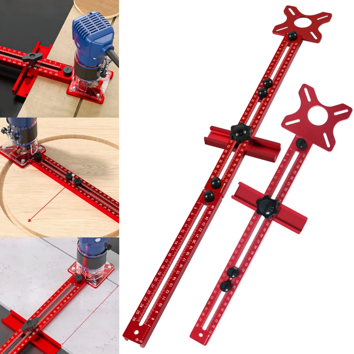 拡張 3 in 1 ルーターフライス溝ブラケット、半径 9-61cm ルーターサークル切断治具、木工用アルミニウムキャビネットハードウェア治具