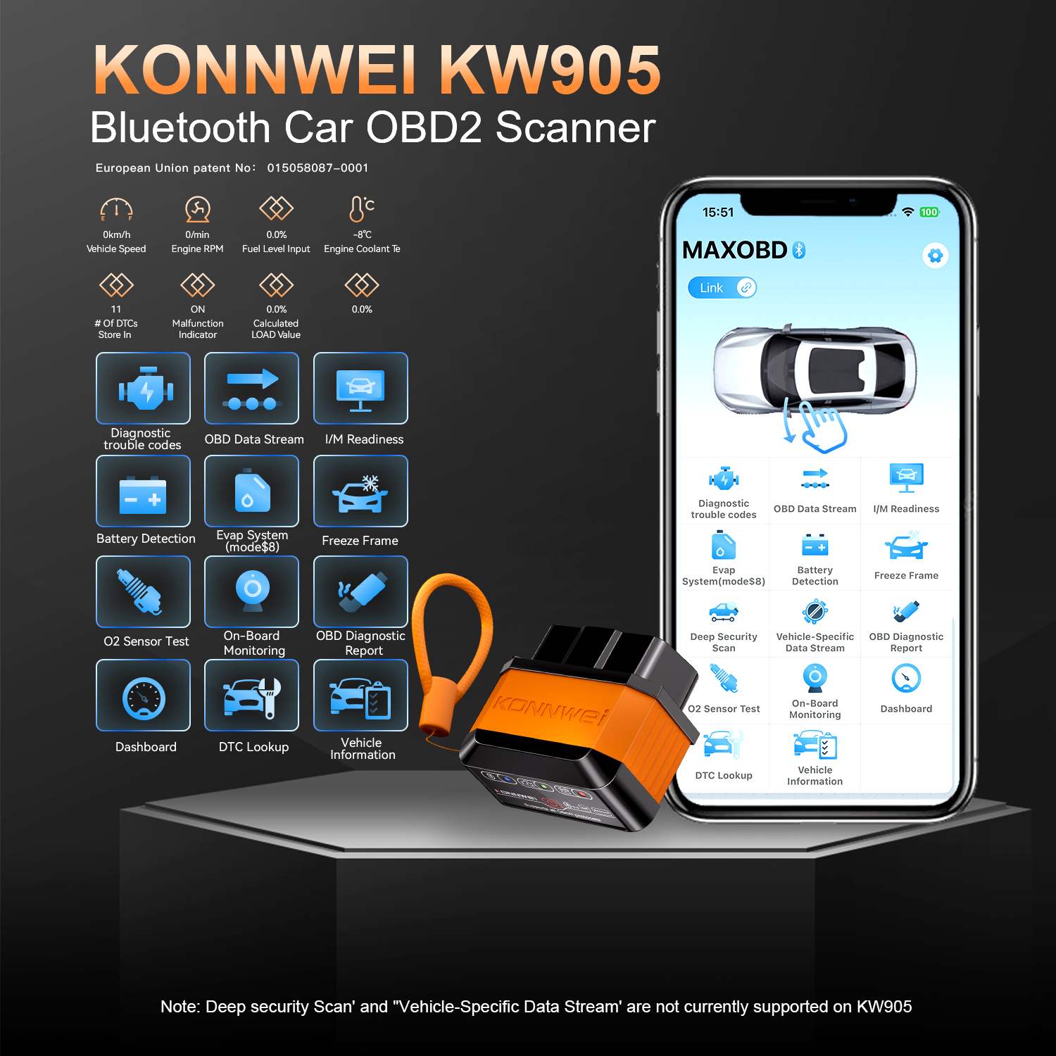 KONNWEI 車 OBD2 故障診断ツール Bluetooth 接続 MAXOBD アプリ制御スキャンクリアエラーコード車 OBD2 スキャンツール