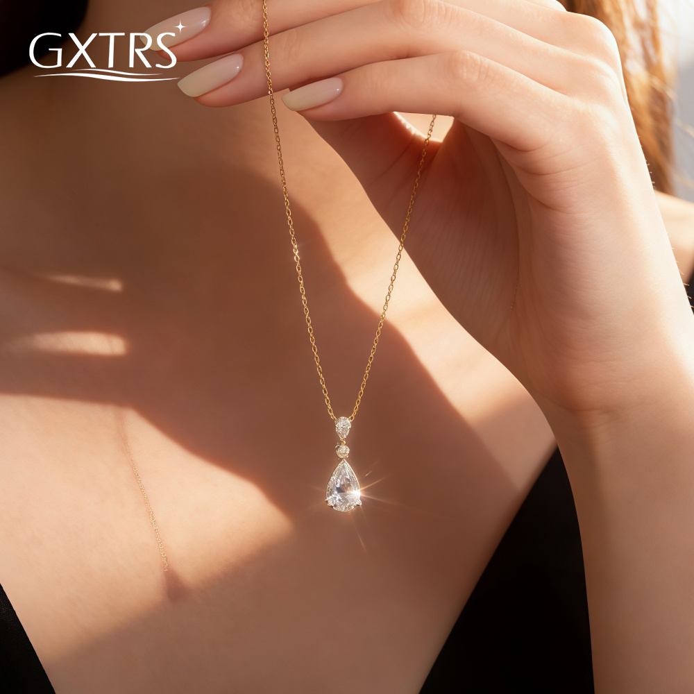 GXTRS リアルモアッサナイトジュエリーセット女性のための S925 シルバーファッションウェディングネックレスイヤリング 18 18K ゴールドメッキダイヤモンドジュエリーギフト