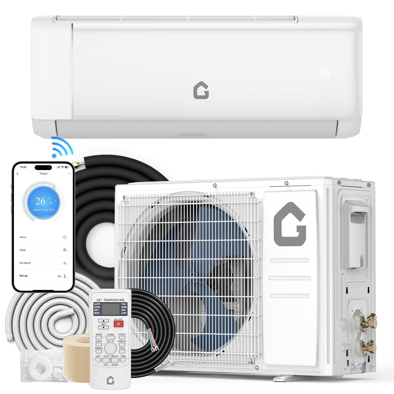 24000 BTU ミニ スプリット AC および暖房システム、19 SEER2 230V スプリット ユニット エアコン、ヒート ポンプ付き、Wifi 対応、カスタム