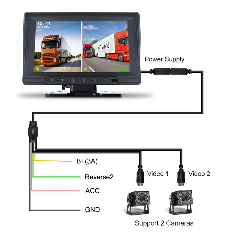 2 チャンネルモニターブラックボックス 7 "スクリーン DVR AHD デジタルビデオレコーダー RV 車トラックバスフロントリアリバースバックアップカメラ