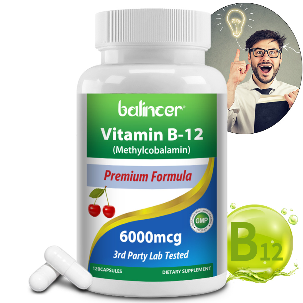 ビタミン B12 サプリメント 6000mcg - エネルギー 脳 記憶 気分、心臓機能、神経質