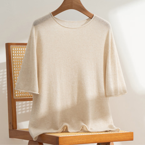 レディース用 夏用 エコカシミヤ ニット 半袖 スリムフィット Tシャツ オーダーメイドシャツ