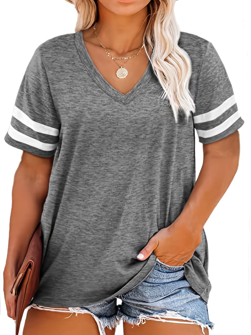 女性のプラスサイズ 1XL-8XL カジュアル V ネック半袖無地ルーズ Tシャツスポーツアウトドアトップ女性服