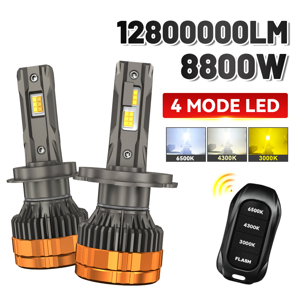 8800 ワット H4 LED ヘッドライト H1 H7 H11 9005 HB3 9006 HB4 6500K 4300K 3000K 3 色リモコン 4 モード車のライト 12V 24V