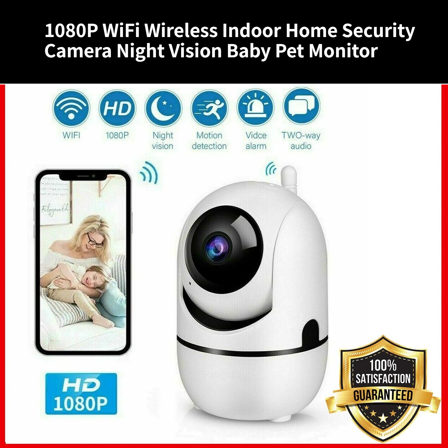 1080P WiFi Wireless Indoor Home Security Camera Night Vision Baby Pet Monitor