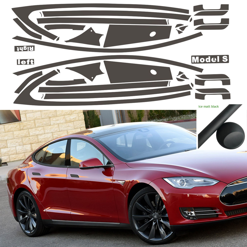 クローム削除ブラックアウトオーバーレイテスラモデル S 2012-2020 ウィンドウトリムマットブラックステッカー