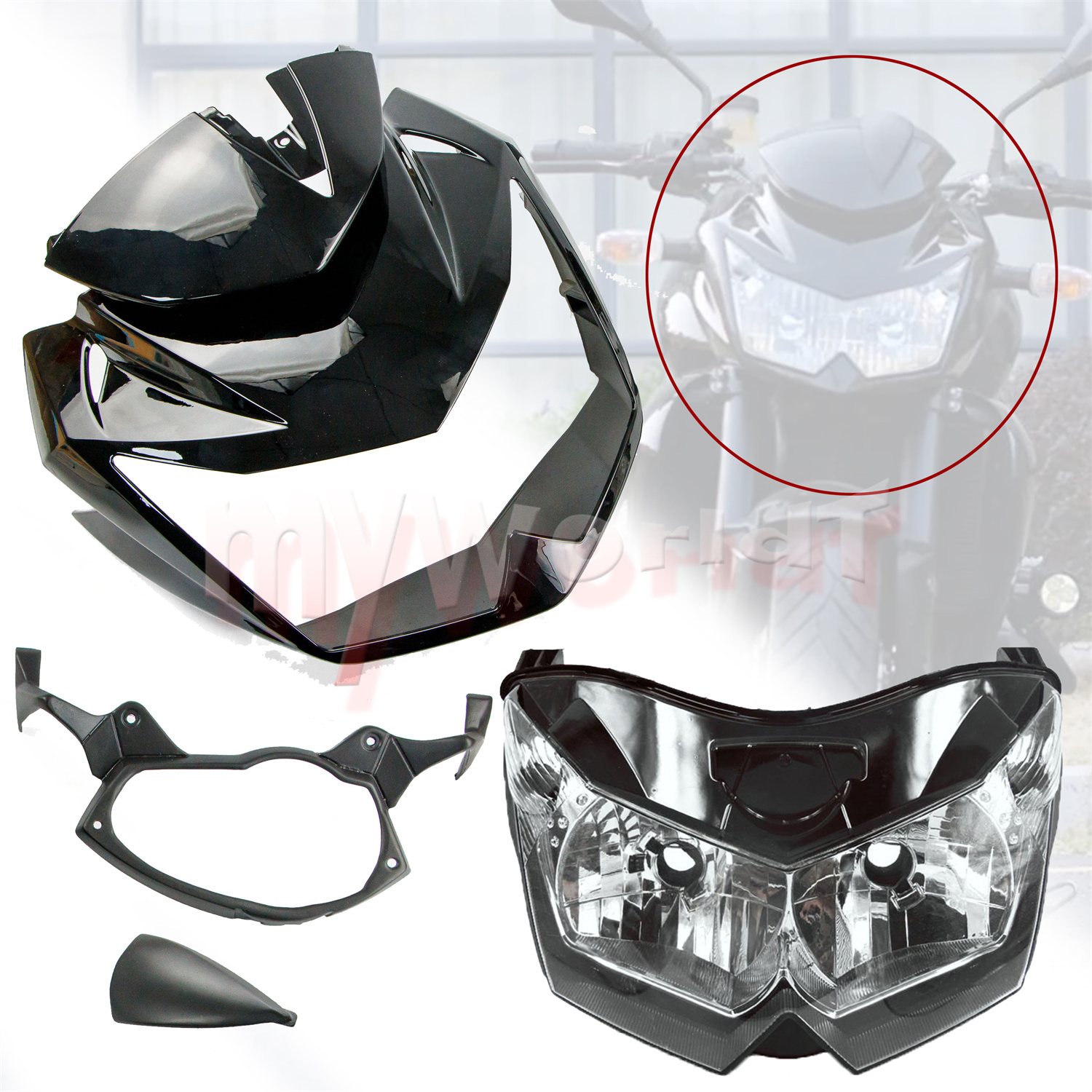 カワサキ Z750 2007-2012 オートバイフロントアッパーフェアリングカウルノーズヘッドライト Z 750 2008 2009 2010 2011 07 08 09 10 11