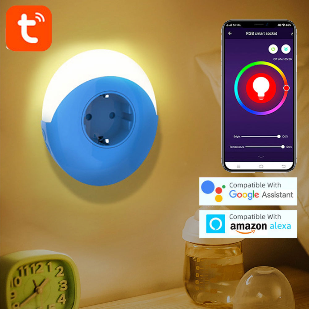 Tuya Wifi スマートナイトライトプラグ EU AU UK US アダプターカラー LED ライトホームキットソケット音声制御 Alexa Google Home で動作