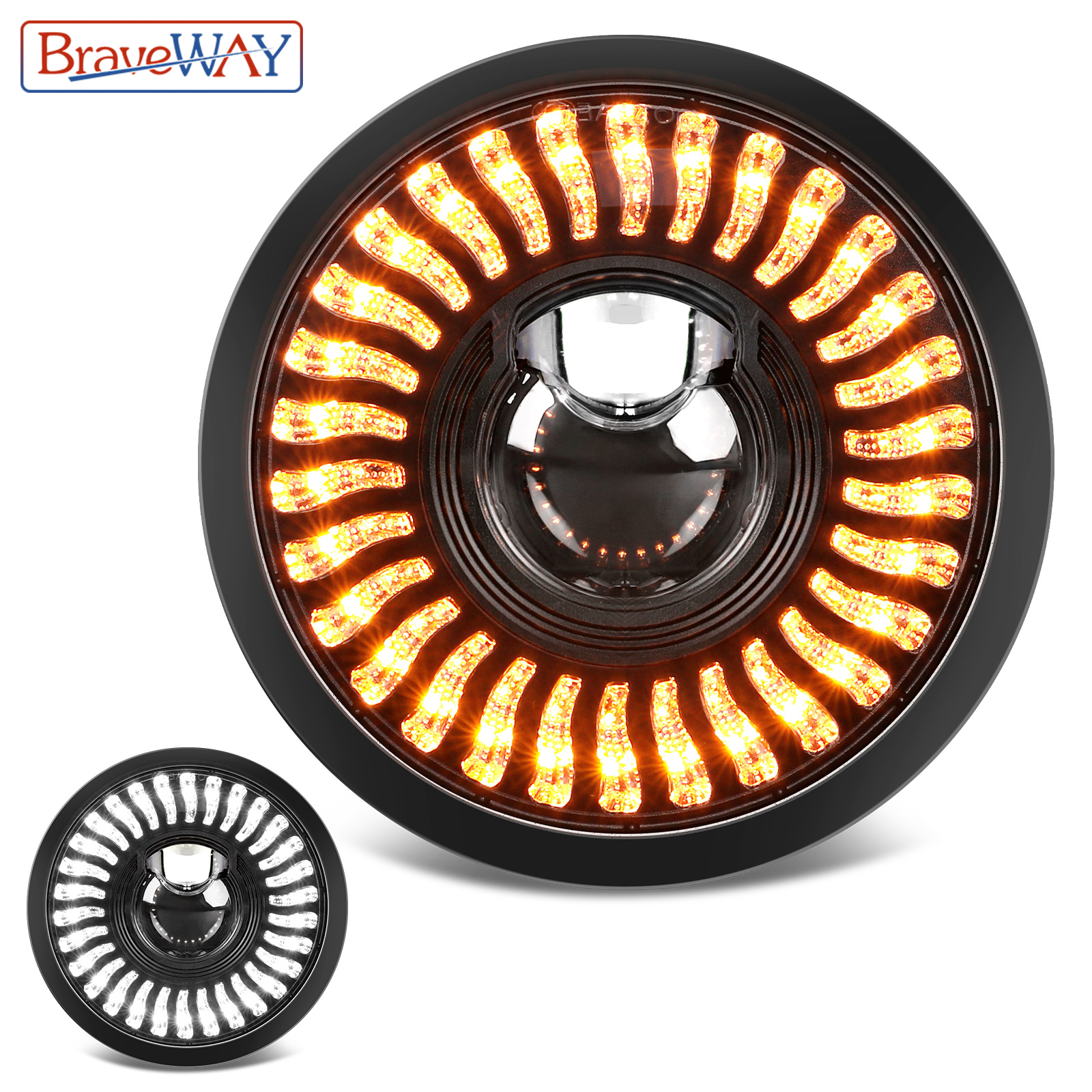BraveWAY 5.75インチ ラウンド LED ヘッドライト オートバイ用 5-3/4 インチ モトライト ホワイト/アンバー DRL スタートアップグラデーションウェルカムハロー付き