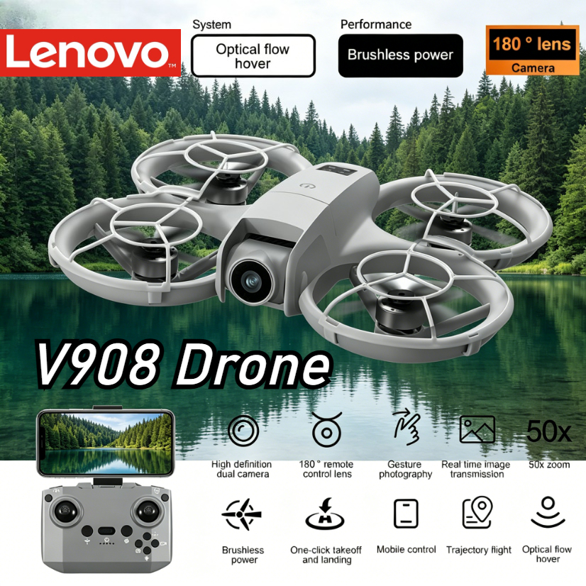 Lenovo V908 ブラシレス FPV ドローン スクリーンオプティカルフローポジショニング HD 航空写真 RC クアッドコプター付き