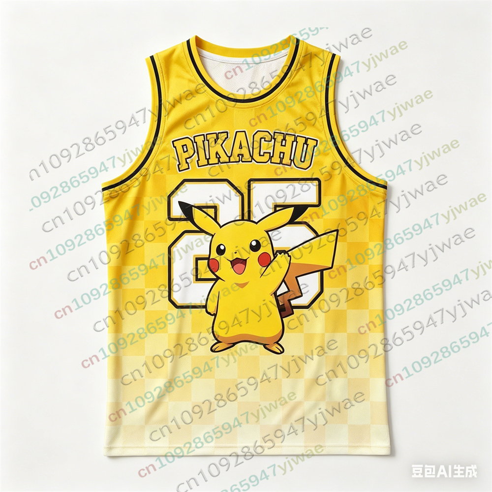 バスケットボールジャージピカチュウリザードンイーブイアニメタンクトップ緩い速乾性通気性スポーツウェアベスト夏メンズタンクトップ