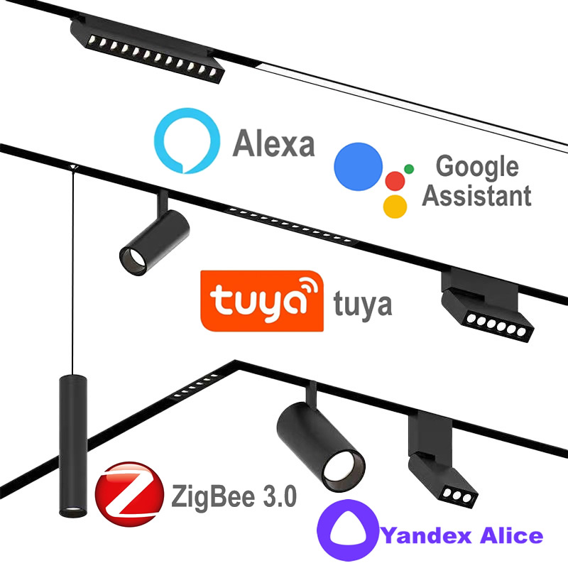 Zigbee Tuya スマート磁気 Led トラックライト CCT 調光可能ランプ 2MQTT ホームアシスタントアリス Alexa 48V 天井ランプレールスポット