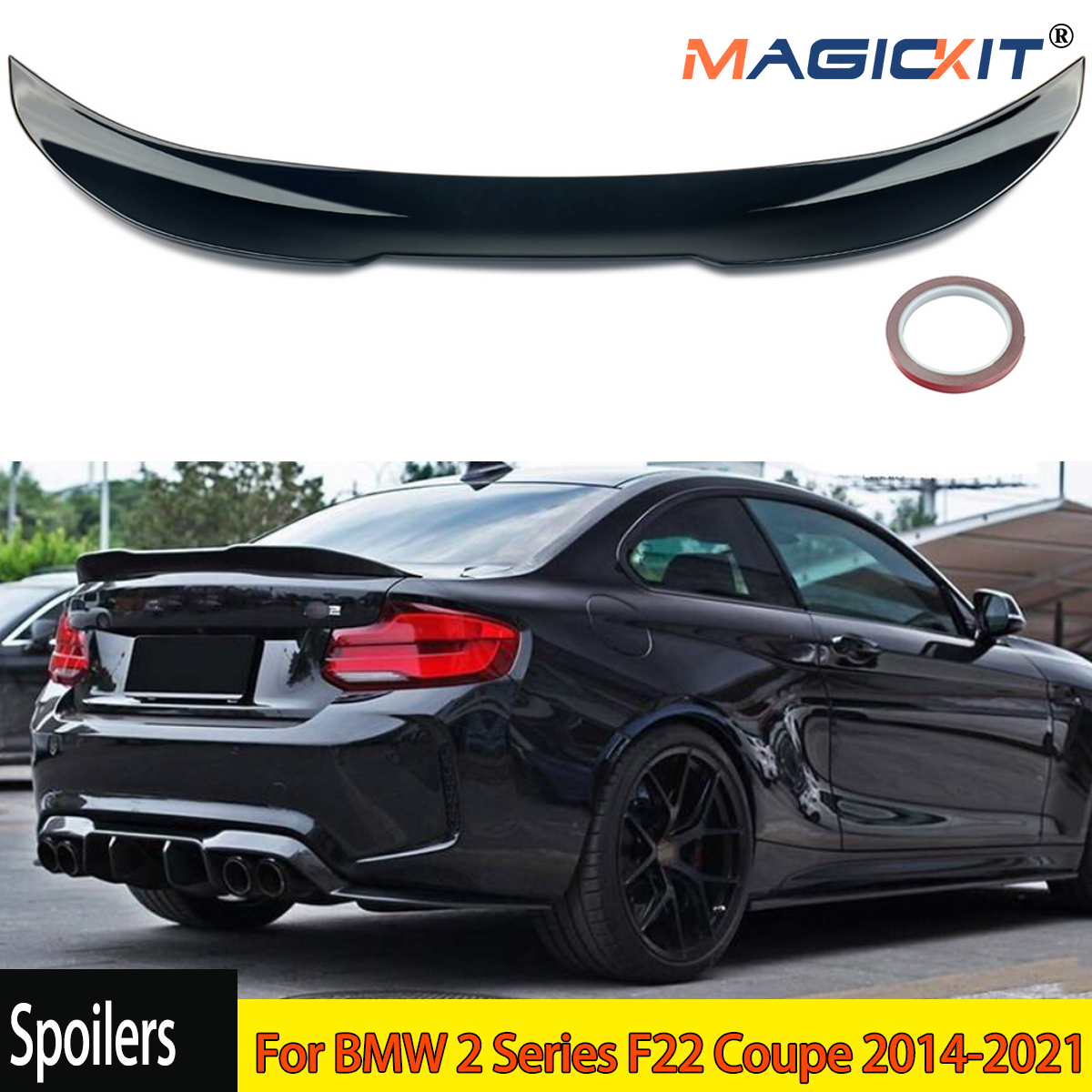 MagicKit BMW 2 シリーズ F22 グロスブラックリアトランクスポイラー F87 M2 PSM ダックテールスタイル