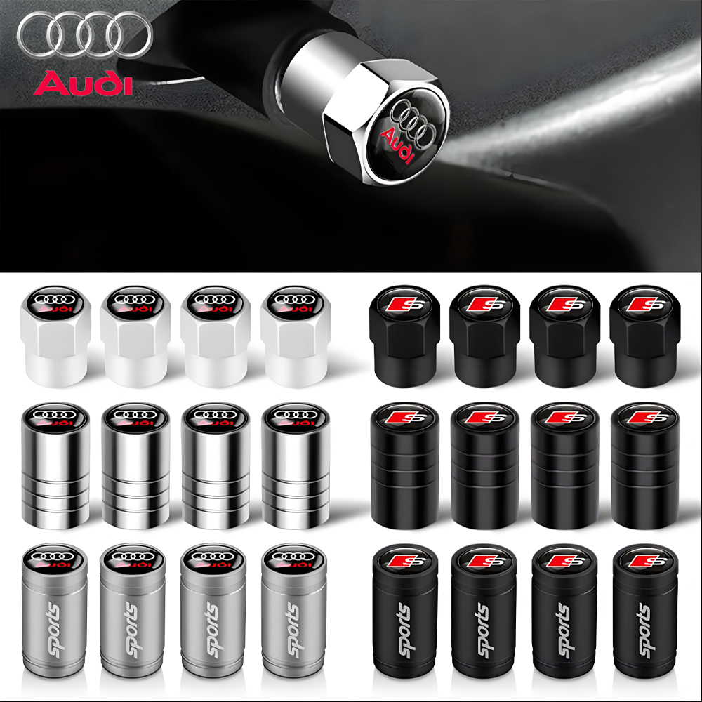 4 個金属カースタイリングアウディ Sline クワトロ Q5 Q3 TT RS A6 Q7 A7 A1 A5 A4 S3 A8 A3 RS ホイールタイヤバルブキャップカバーアクセサリー