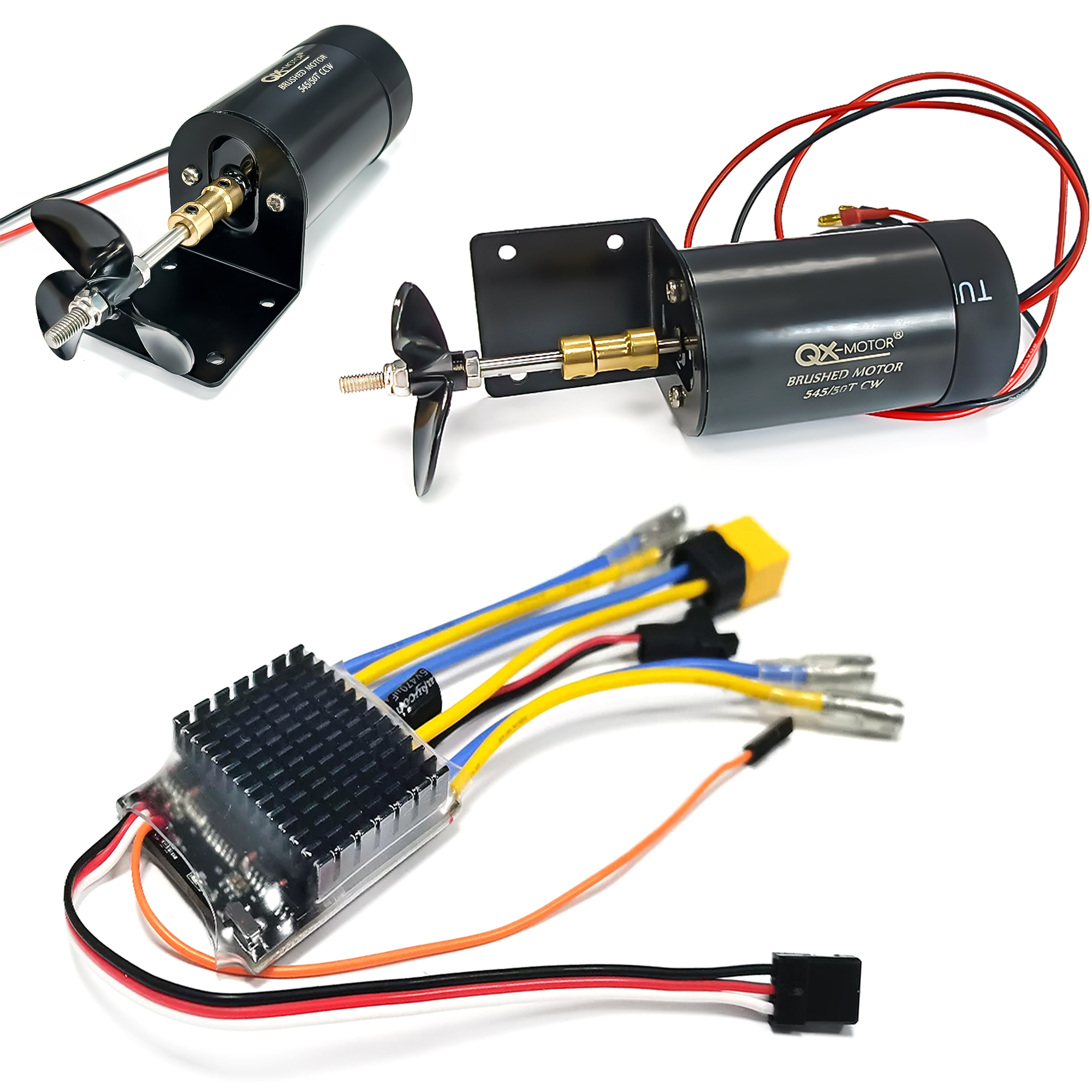QX-MOTOR 水中プロペラモーター 545/50T およびデュアルチャンネル双方向ブラシ付き ESC 30A 2-4S XT60/T プラグ RC DIY ボートパーツ