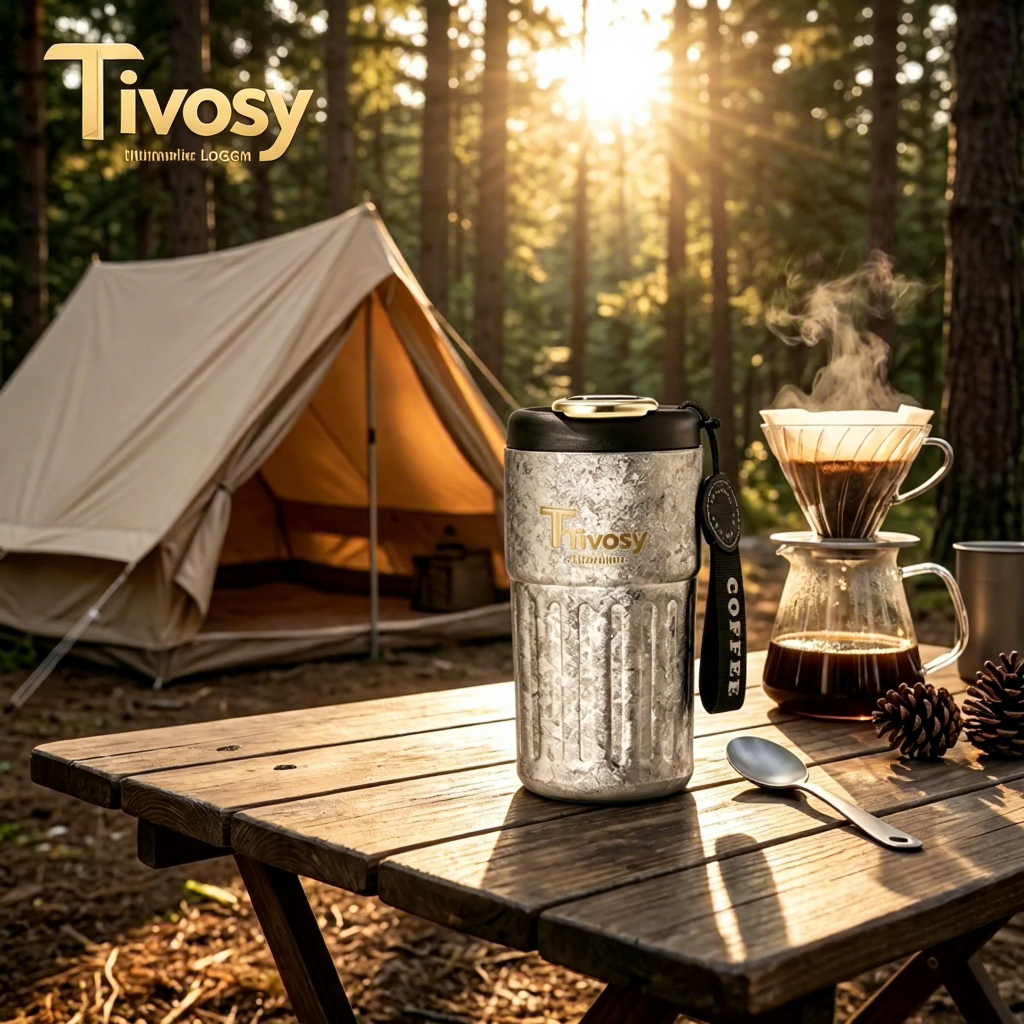 Tivosy 14オンス 純チタン キャンプマグ 蓋付き 超軽量コーヒーカップ ハイキング 旅行 アウトドア ティーカップ