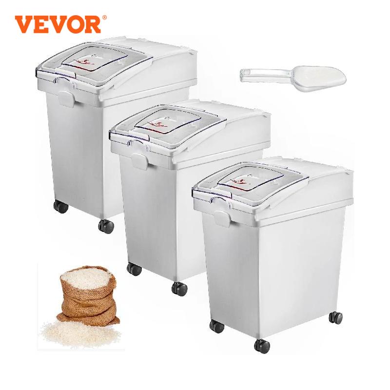 VEVOR 25L 乾燥成分保管ビン スクープキャスター付き 防塵 米粉 大豆 レストラン キッチン 商業用