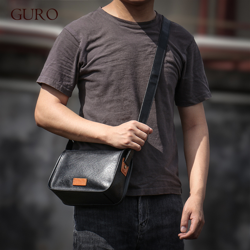 GURO メンズ本革ショルダーバッグカジュアルクロスボディバッグ高品質高級小さなスリングバッグ毎日の通勤メッセンジャーバッグ
