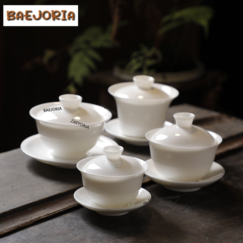 マトン脂肪翡翠白磁 Gaiwan 伝統的な茶チュリーン茶ボウル蓋キット製茶カバーボウル食器装飾