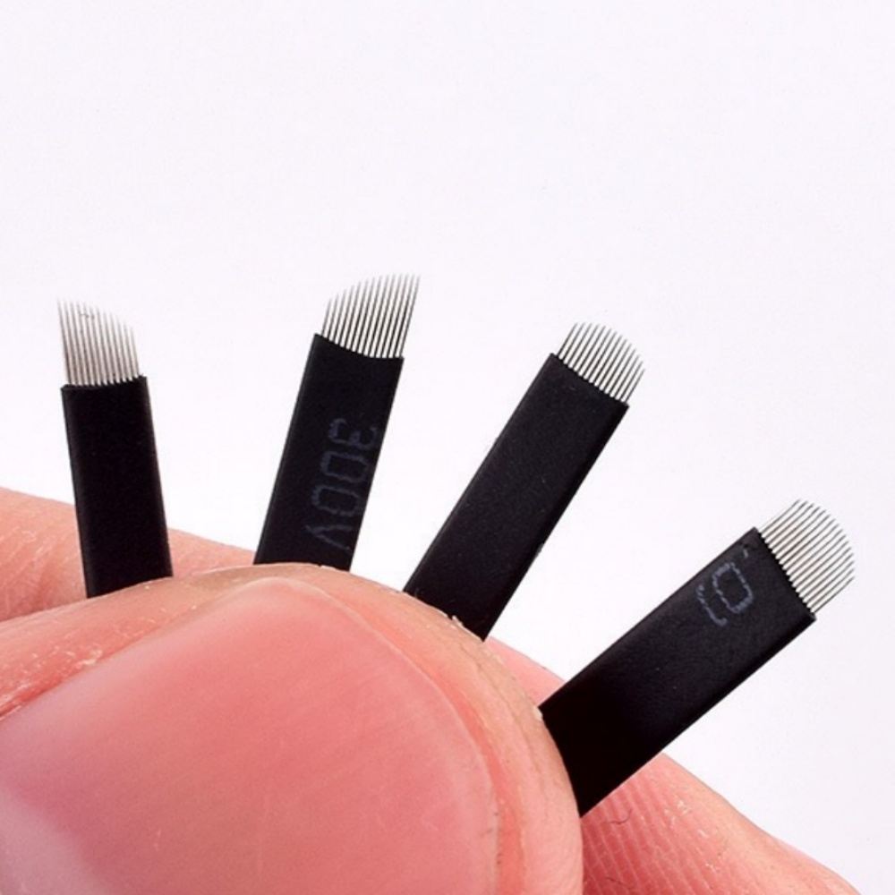 50 個黒 Microblading 針 PMU タトゥー針アートメイクブレード 9Pin 12 14 16 U18 マニュアル眉毛ペンブレード