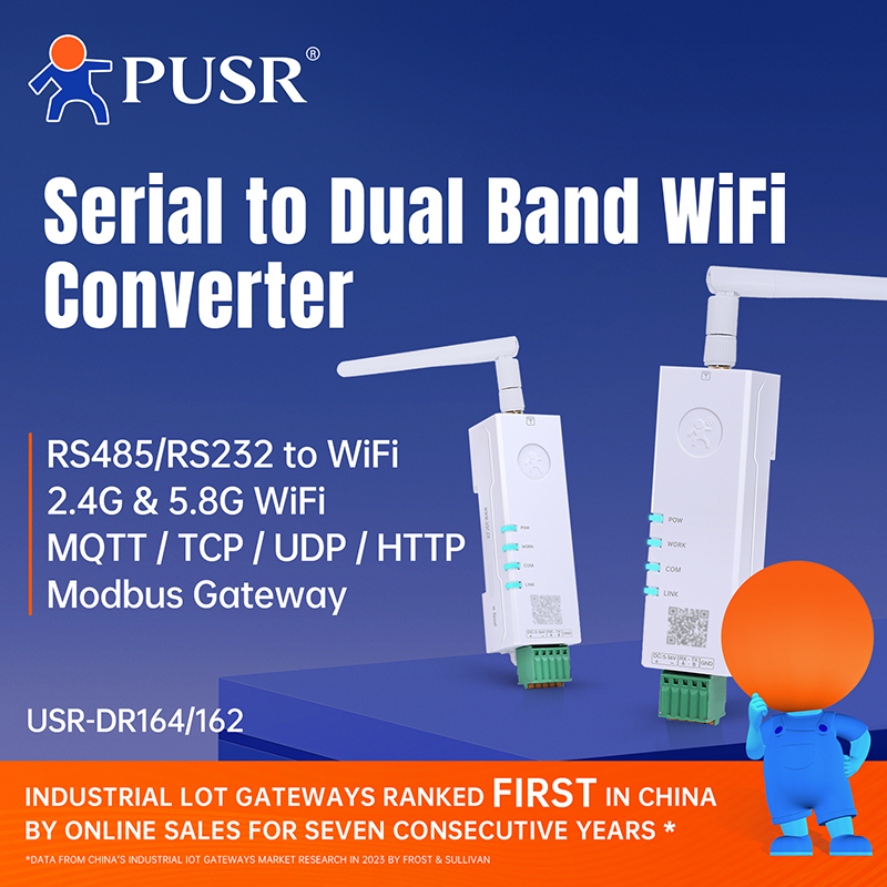 PUSR シリアル - デュアルバンド WiFi コンバーター RS485/RS232 - WiFi コンバーター Modbus ゲートウェイ (MQTT 搭載) IEEE802.11 A/B/G/N USR-DR164/162