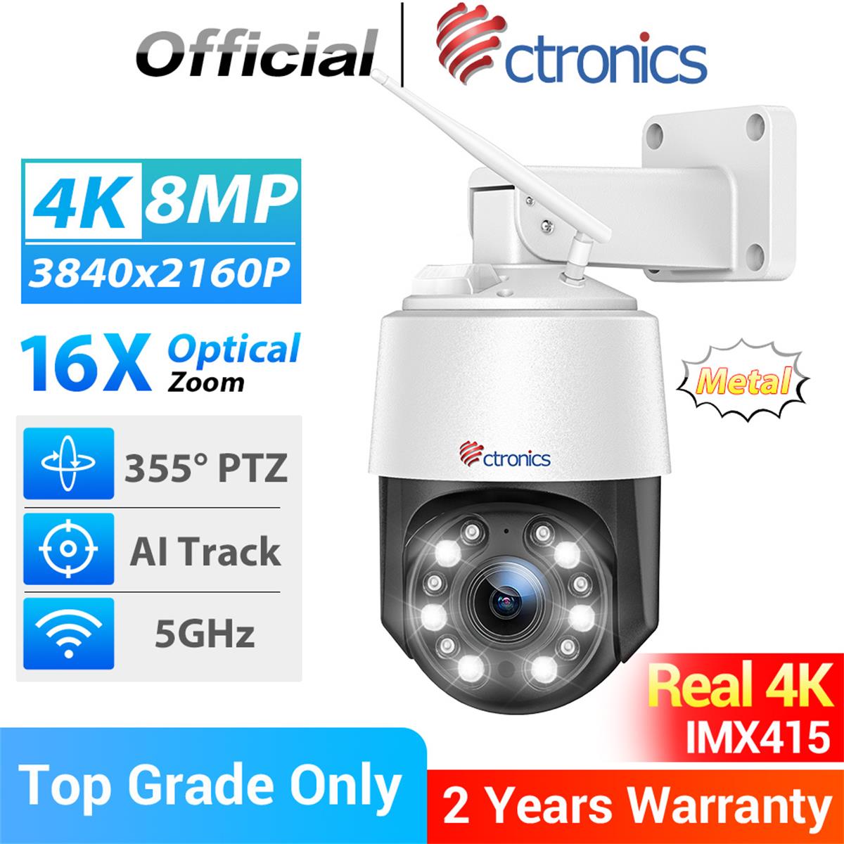 Ctronics リアル 4K 8MP WiFi 監視カメラ屋外 360 16X 5X 光学ズームセキュリティカメラカラーナイトビジョン自動追跡