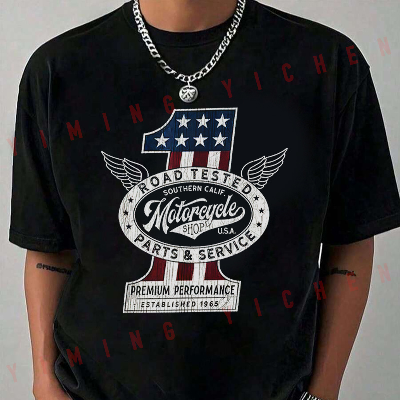 オートバイショップシャツ No. 1 ヴィンテージバイカー USA Tシャツモトライダー夏のメンズファッションカジュアル O ネックトップス Tシャツ 2026