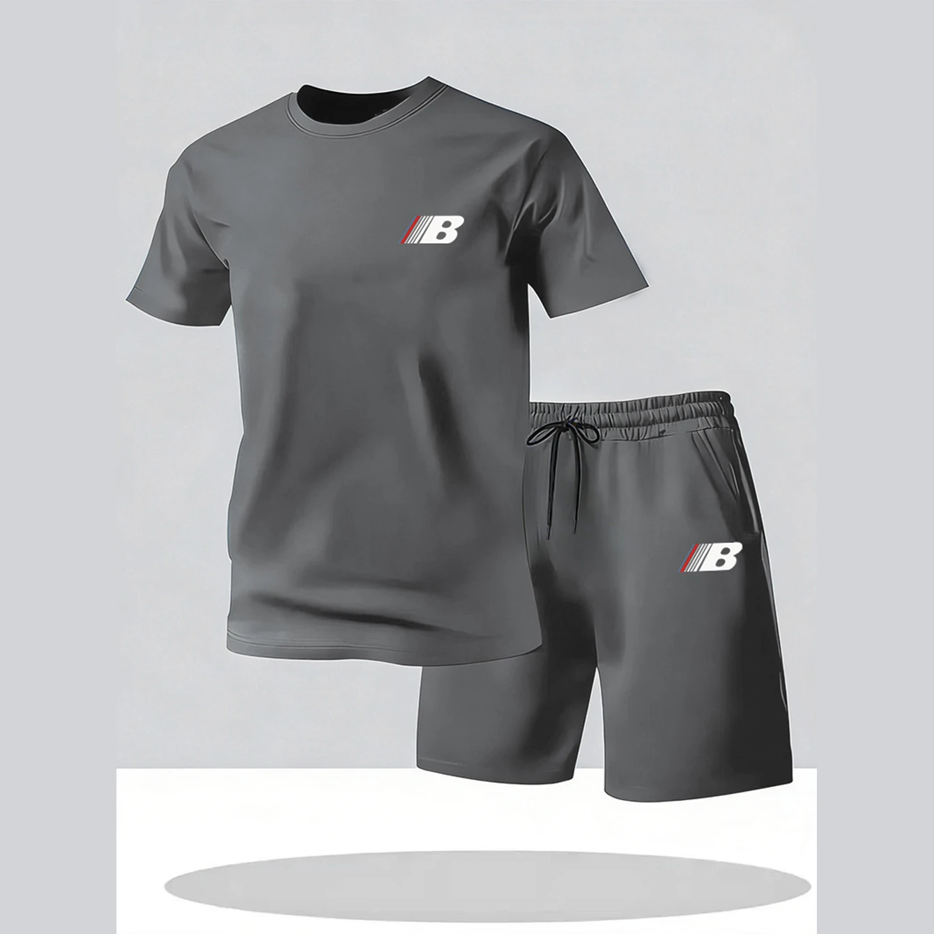 スポーツスタイルメンズ夏通気性スポーツウェア半袖Tシャツショーツ、軽量で快適なカジュアル2点セット