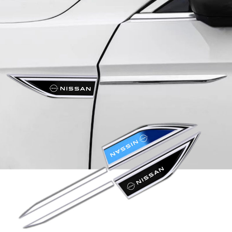 2 個車のステッカーバッジ金属 3D 装飾ブレードスタイル日産エクストレイルキャシュカイノートジュークセントラパトロールナバラマイクラ葉