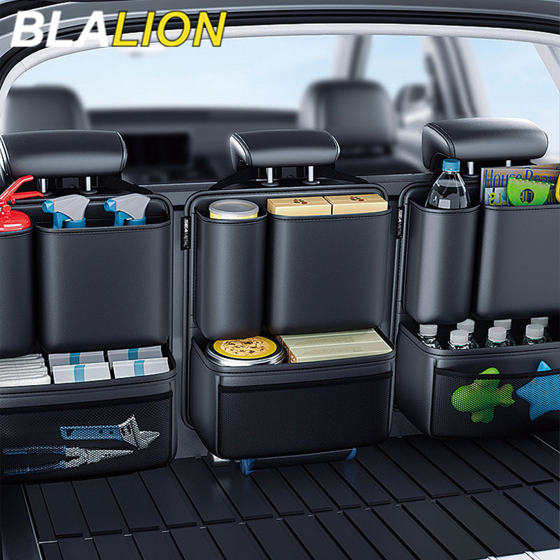 BLALION 車のトランクレザーレット収納バッグ取り外し可能な自動車シートバックポケット大容量ハンギングオーガナイザージープ、SUV、バン用