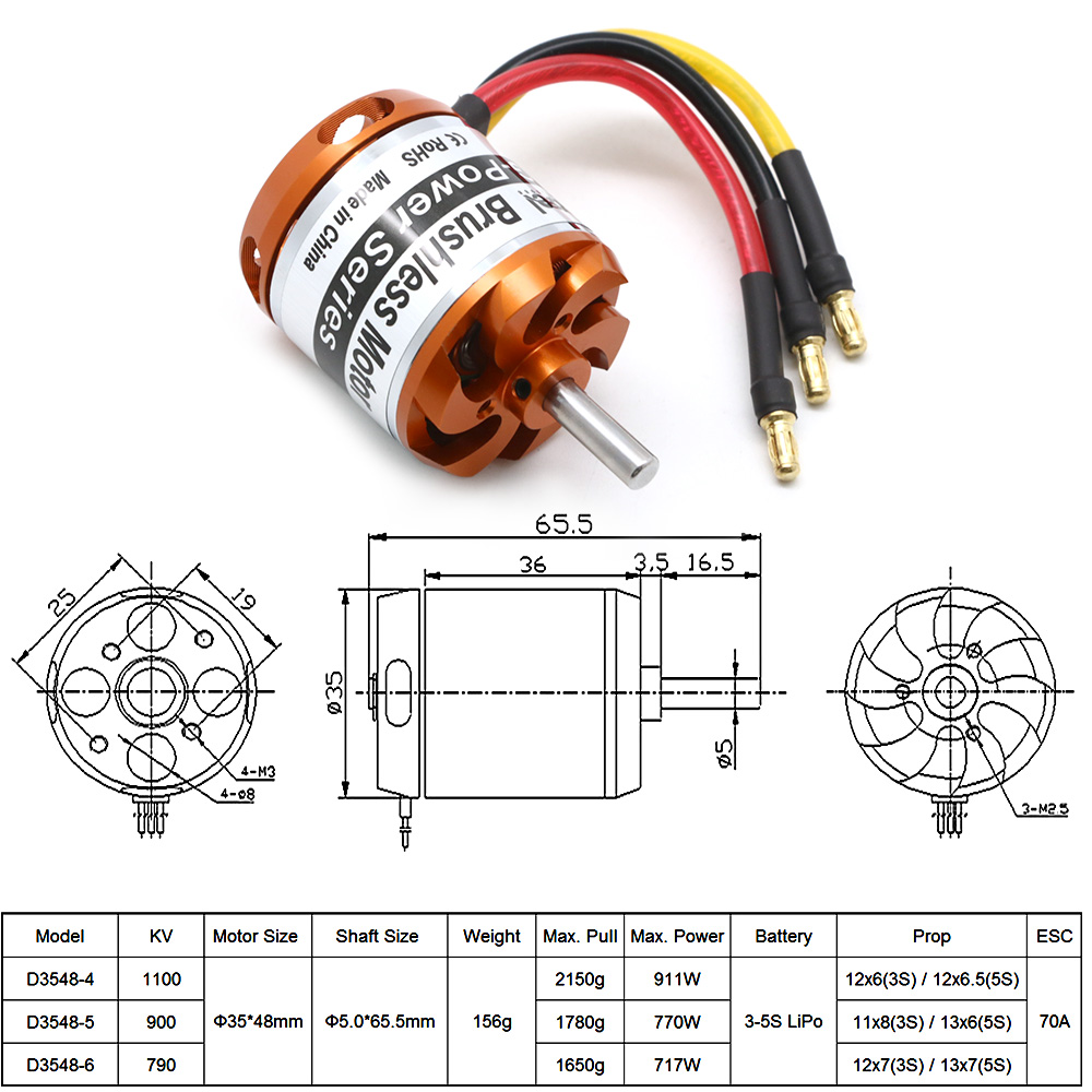 D3548 3548 1100KV 790KV 900KV ブラシレスモーター 3-5S RC 飛行機ヘリコプターモデル