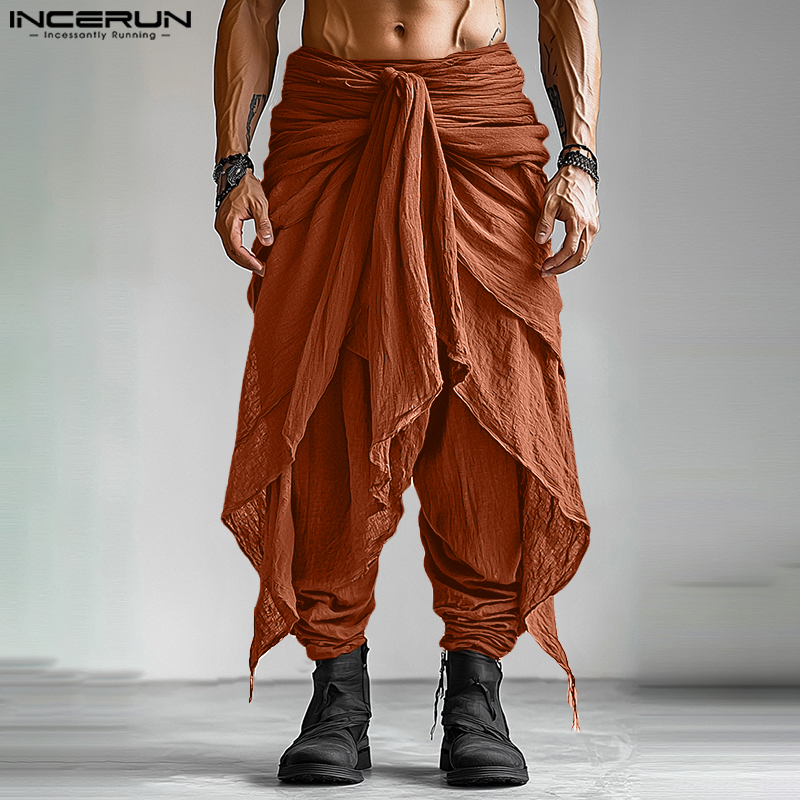 INCERUN 夏春男性カジュアルパンツファッションハーレムパンツプリーツ長ズボンストリート紳士服 S-5XL オーバーサイズ