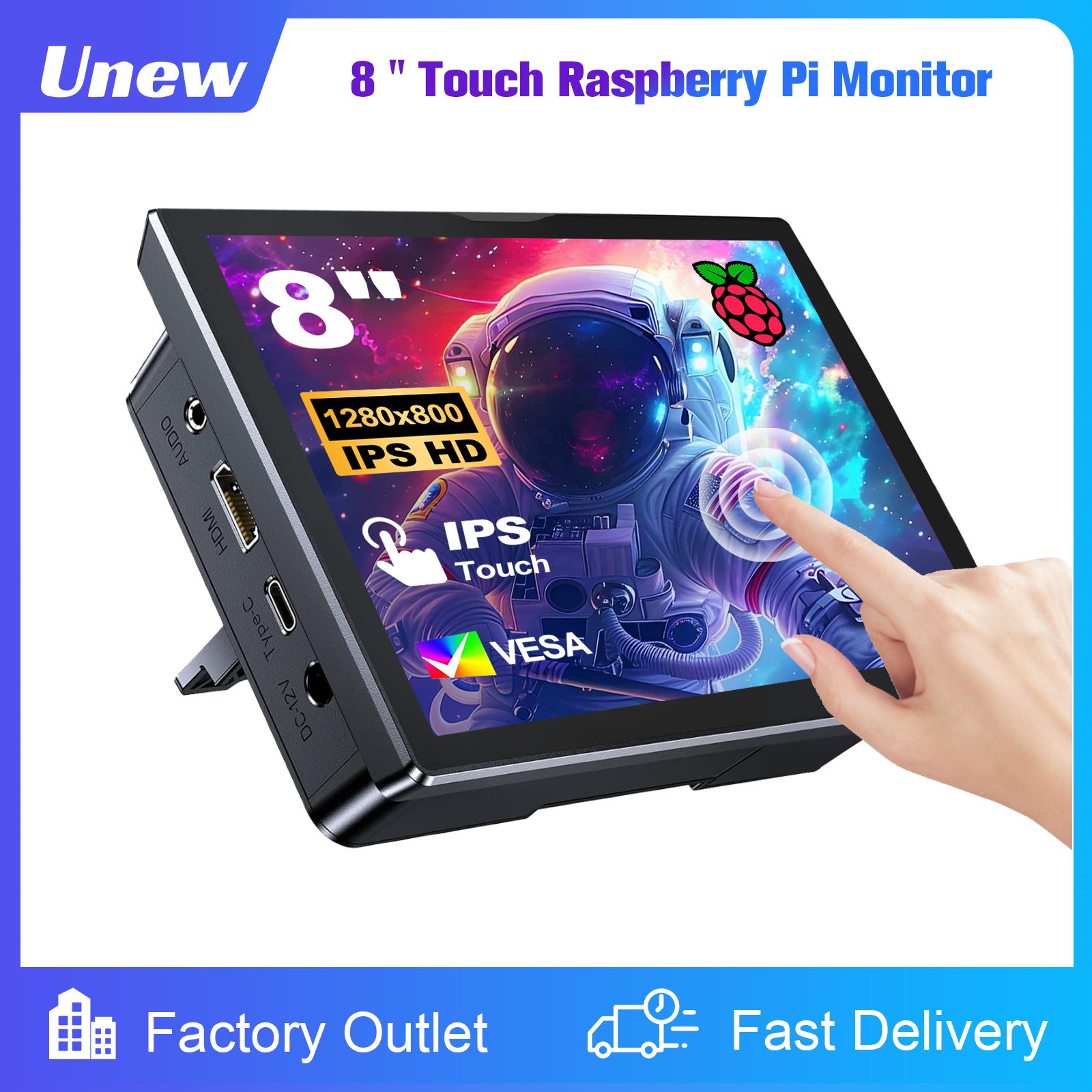 8 インチ Raspberry Pi 5 4 モニター LCD ディスプレイ 1280x800 16:10 タッチスクリーン HDMI USB DIY Pi 4 3 内蔵ファンスピーカー