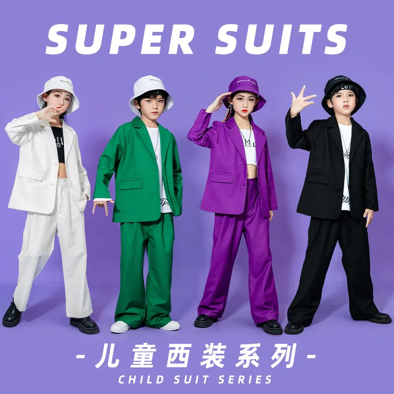 子供用ストリートダンスファッションスーツパフォーマンスドレス、女の子用ジャズダンスランウェイショードレス、男の子用メカニカルダンスセット