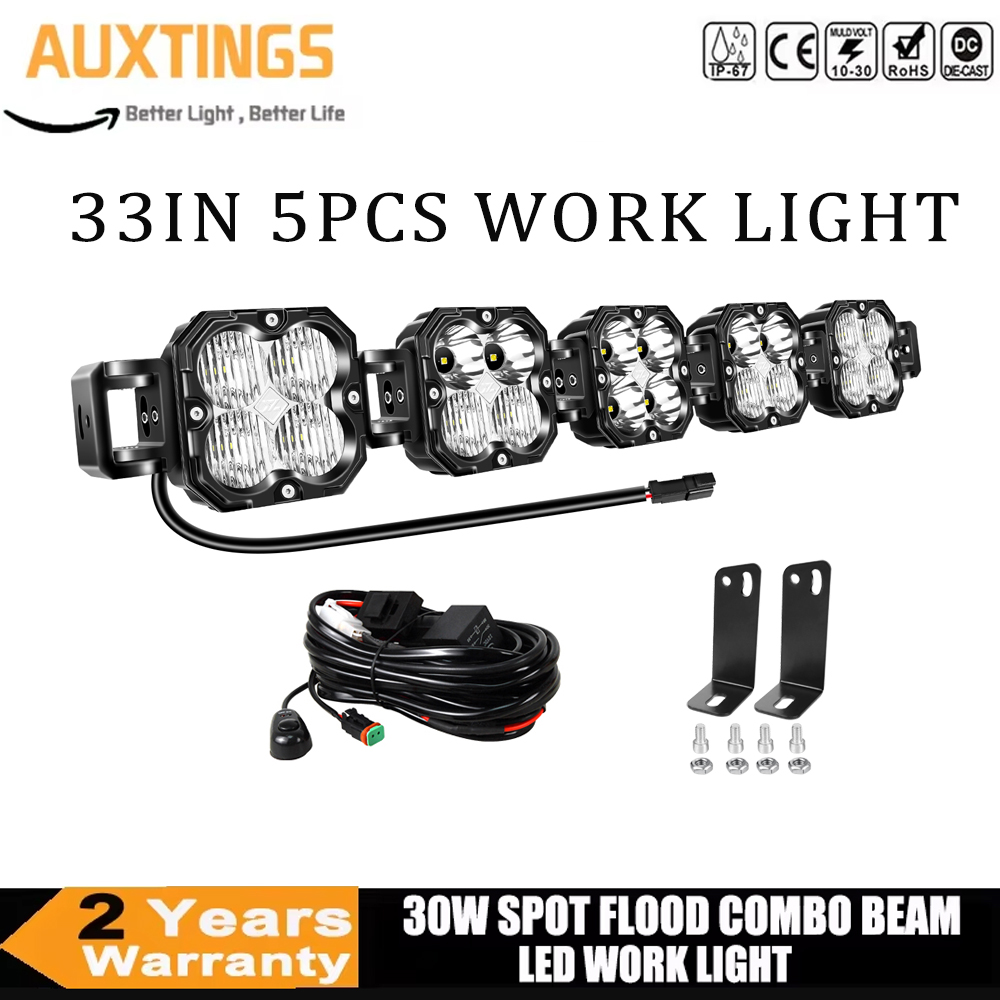 33 インチ 5x30W キューブ LED ポッドライト スポットフラッドコンボビーム作業灯、5500K オフロードドライビングランプ SUV ATV、UTV、トラック、オートバイ用