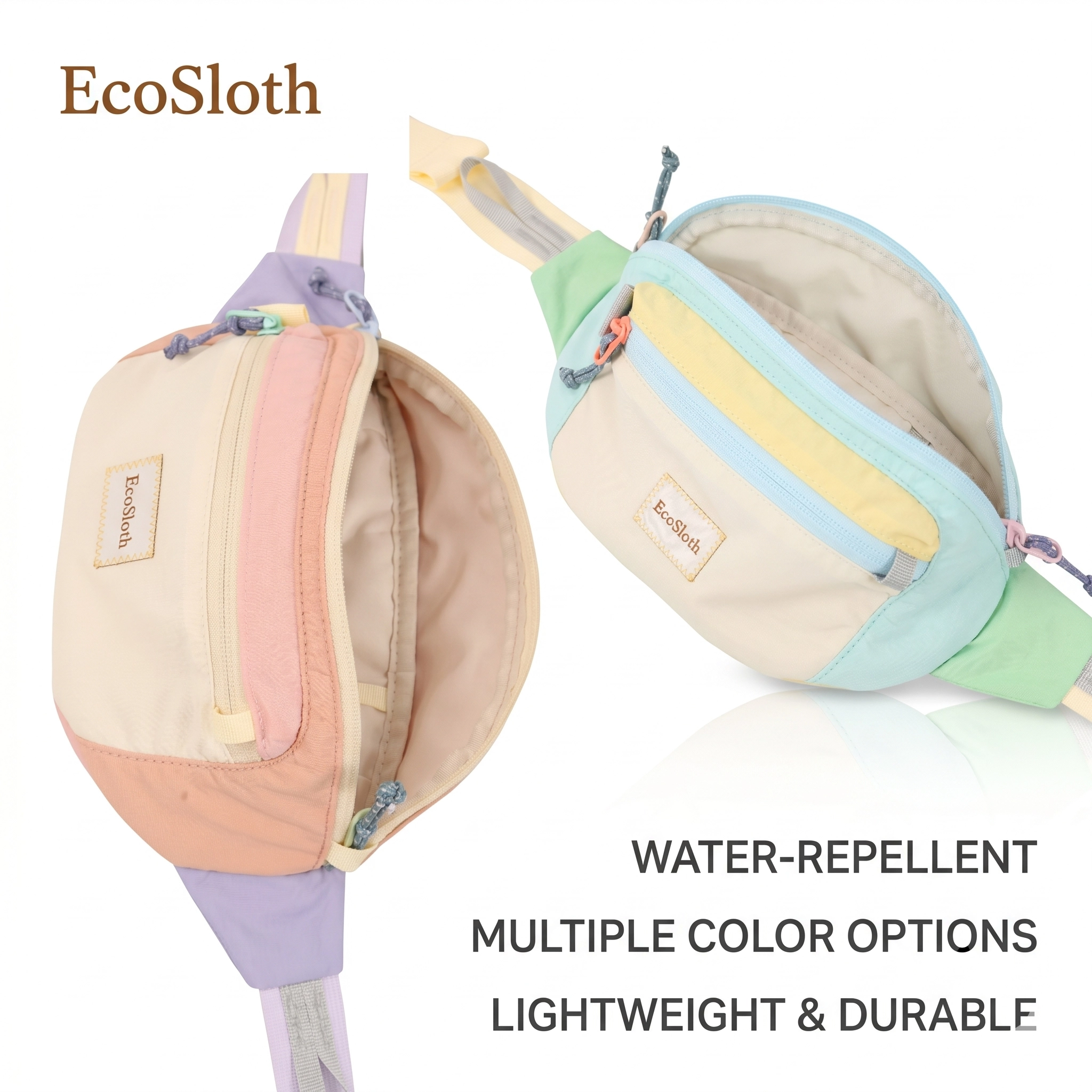 EcoSloth マルチポケットウエストパック ワイドストラップ付き 軽量クロスボディバッグ 撥水ファニーパック ユニセックス用