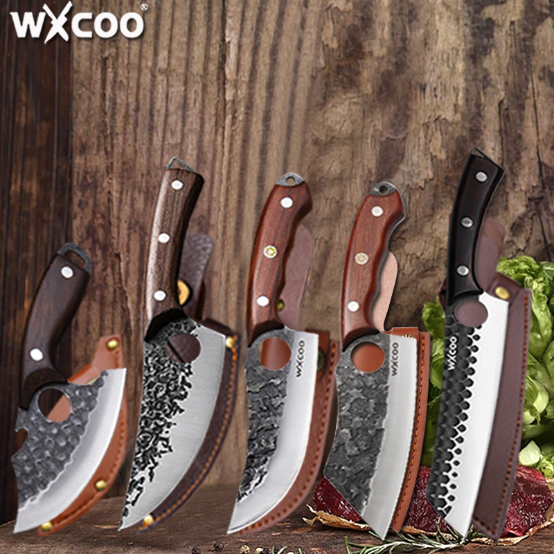 WXCOO 鍛造包丁セットシェフナイフ肉包丁ラム牛肉フルーツスライス多機能肉切りナイフ木製ハンドル