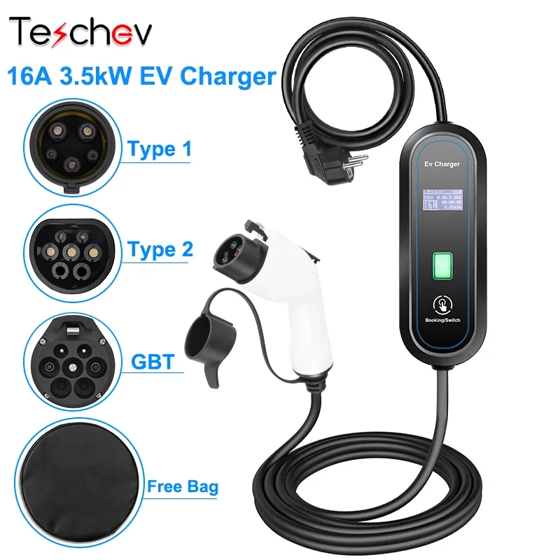 Teschev EV 充電器 Type2 IEC 62196 GB/T プラグコネクタ 16A 1 相 3.5KW タイプ 1 ウォールボックス充電ステーション電気自動車用